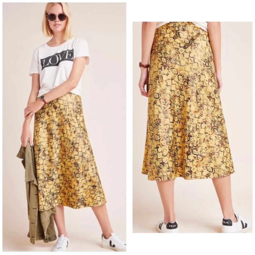 Anthropologie Yellow and Black Midi Skirt